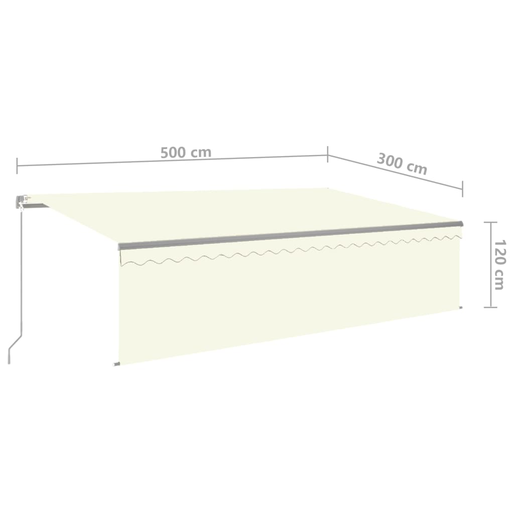 vidaXL Ręcznie zwijana markiza z zasłoną i LED, 5x3 m, kremowa