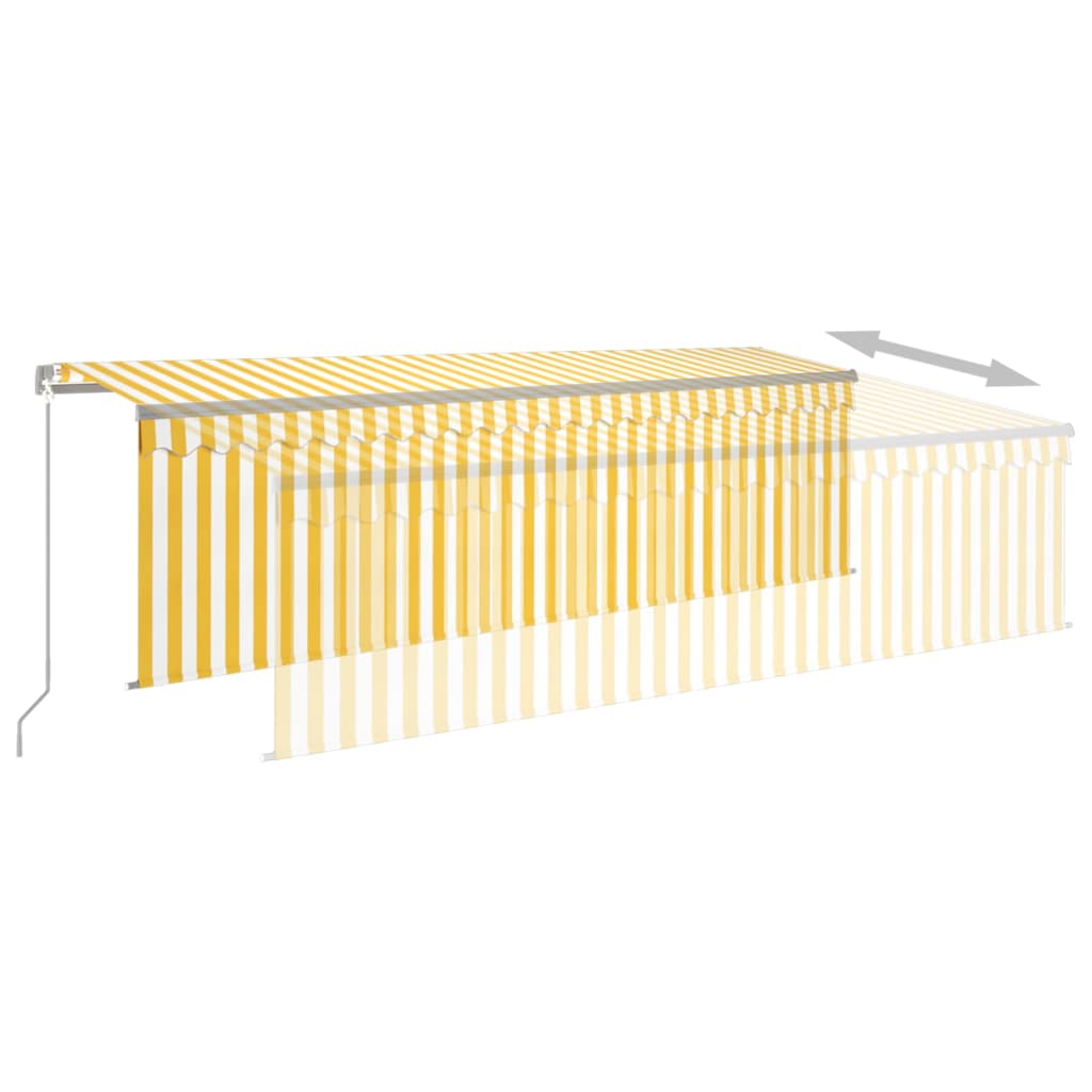 vidaXL Ręcznie zwijana markiza z zasłoną i LED, 5x3 m, żółto-biała