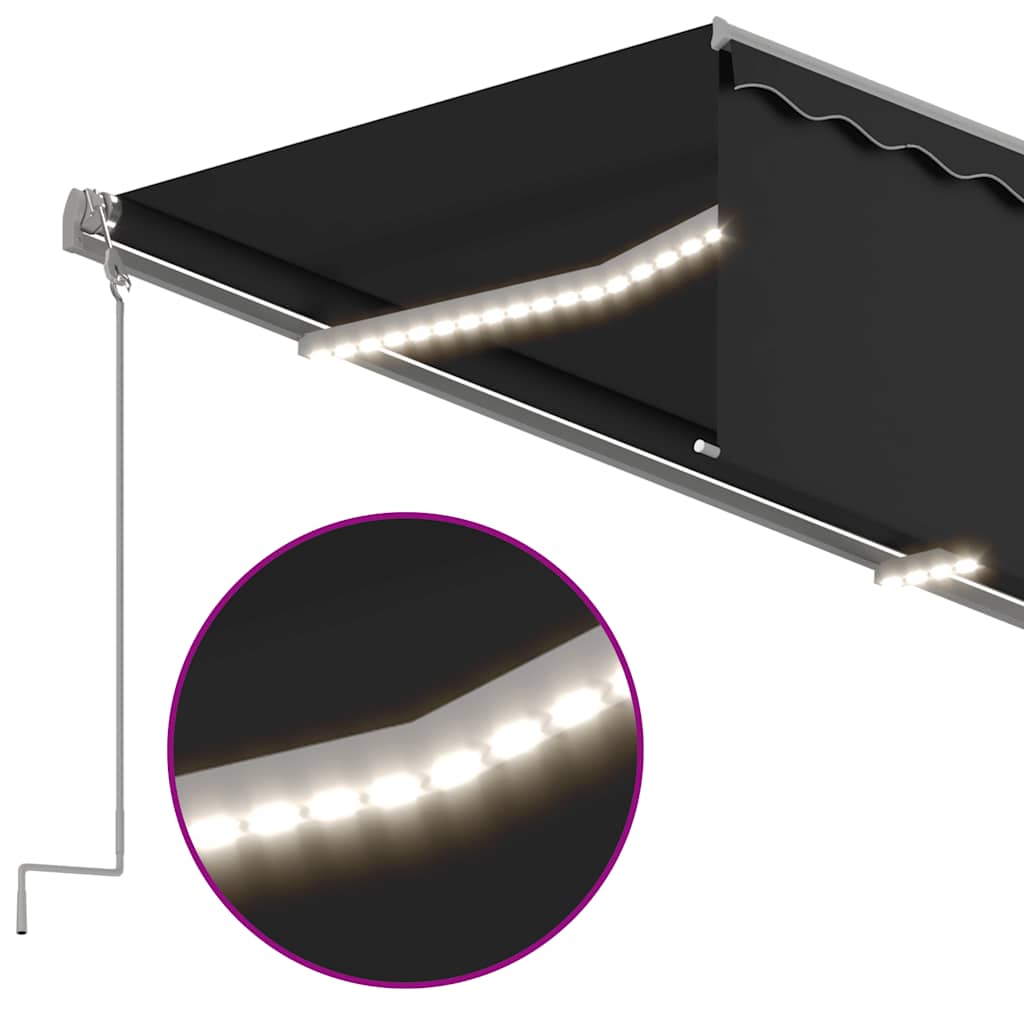 vidaXL Ręcznie zwijana markiza z zasłoną i LED, 5x3 m, antracytowa