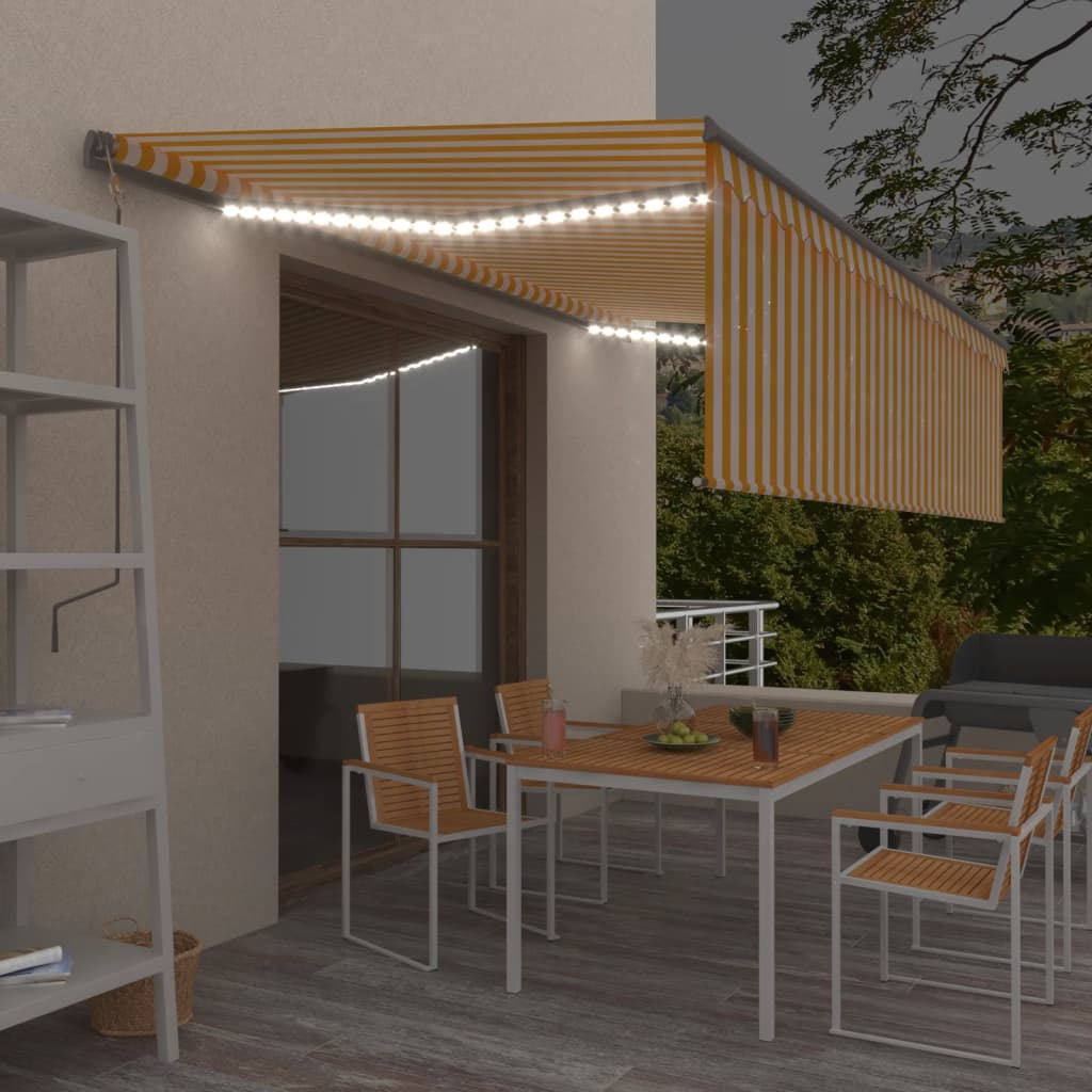 vidaXL Automatycznie zwijana markiza, LED i czujnik wiatru, 5x3 m