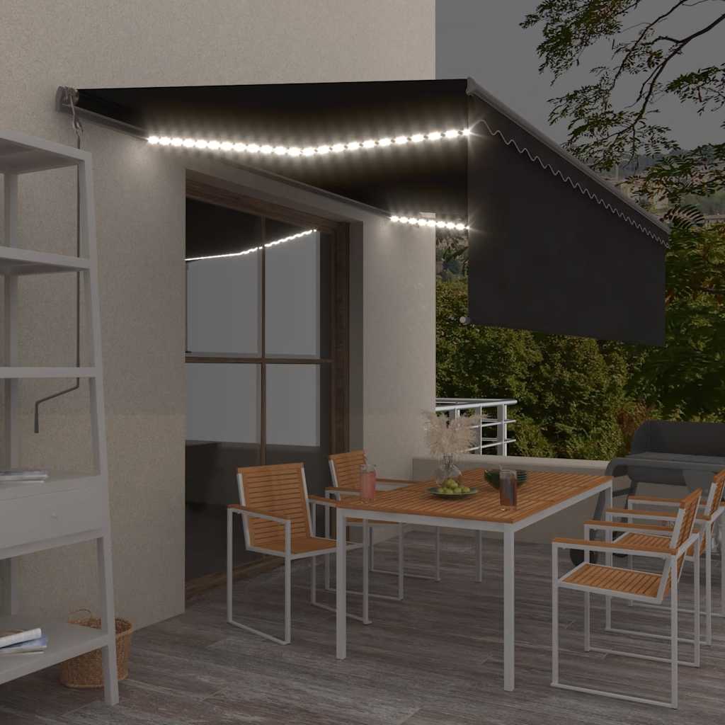vidaXL Automatycznie zwijana markiza, LED i czujnik wiatru, 5x3 m