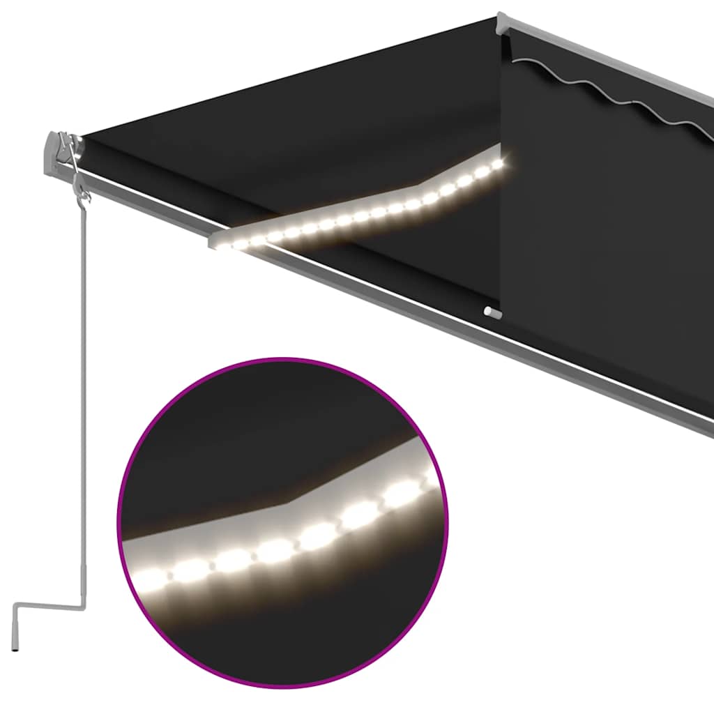 vidaXL Ręcznie zwijana markiza z zasłoną i LED, 6x3 m, antracytowa