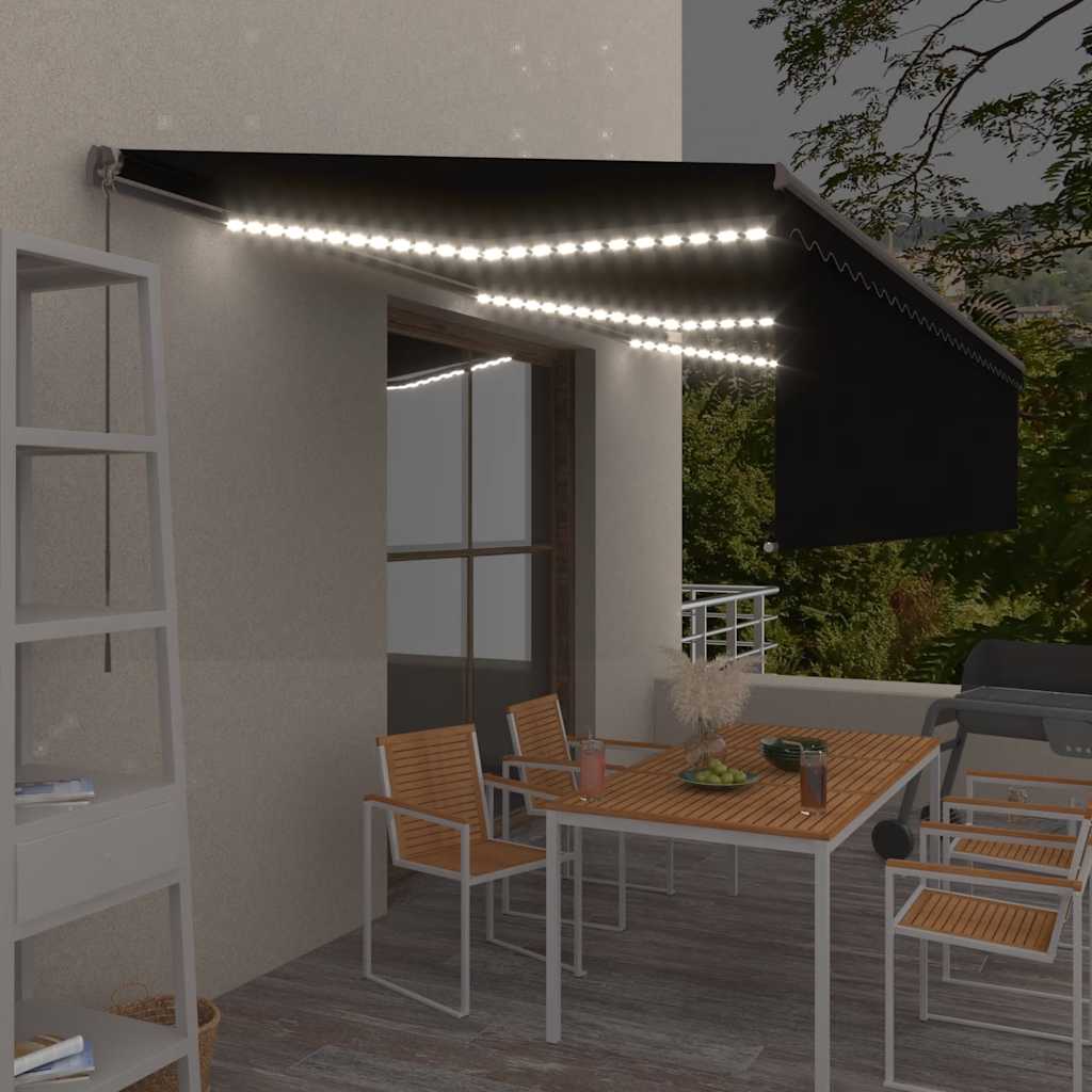 vidaXL Ręcznie zwijana markiza z zasłoną i LED, 6x3 m, antracytowa