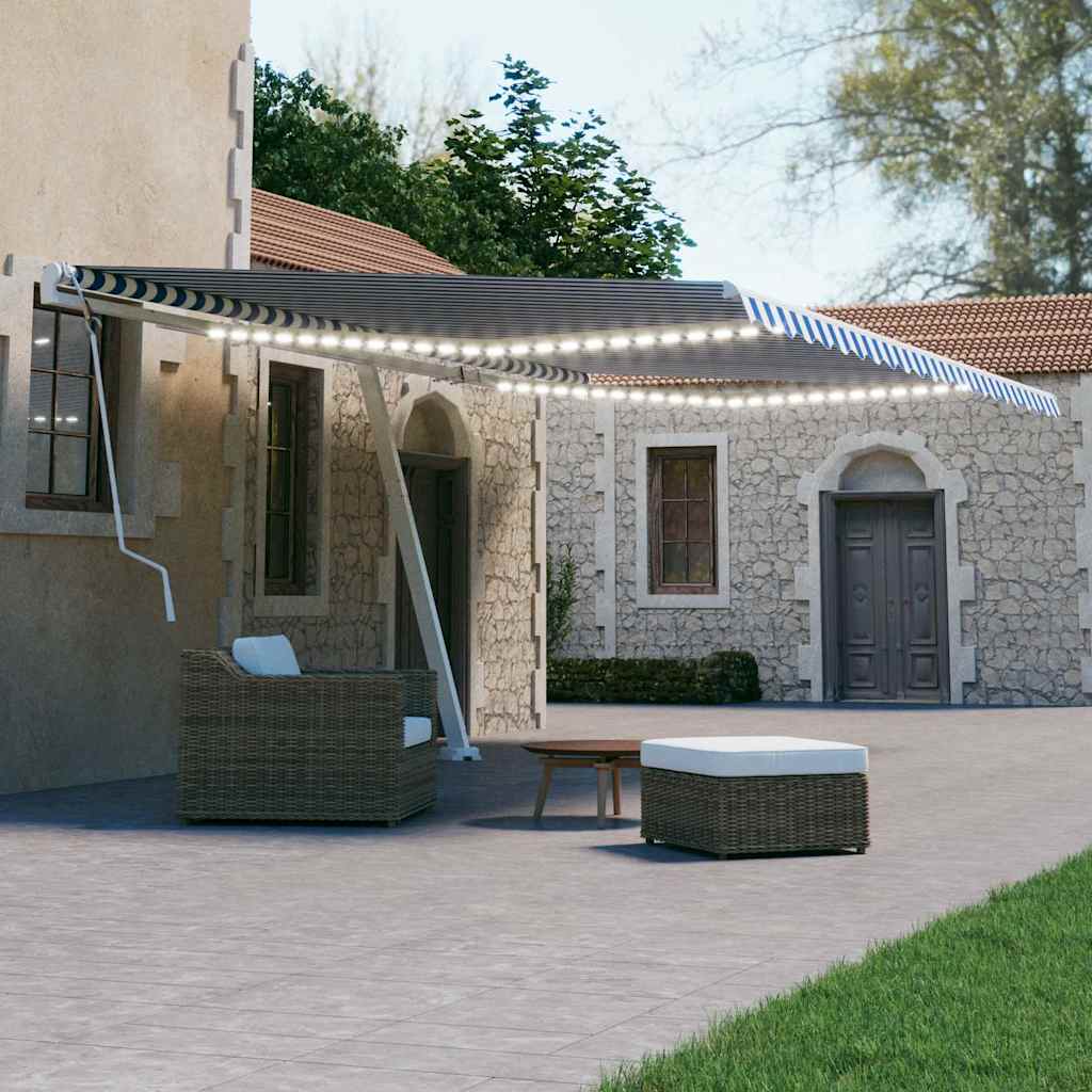 vidaXL Ręcznie zwijana markiza z LED, 600 x 300 cm, niebiesko-biała