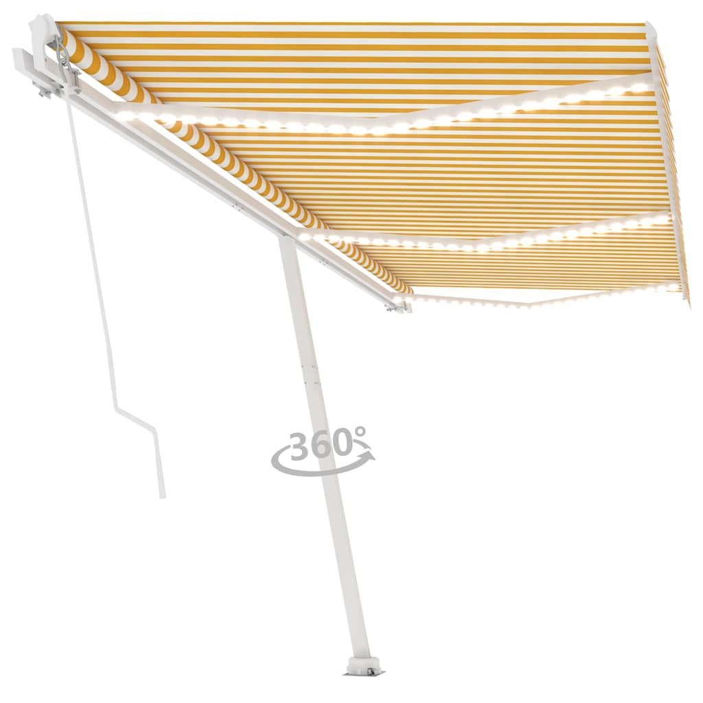vidaXL Ręcznie zwijana markiza z LED, 600 x 300 cm, żółto-biała