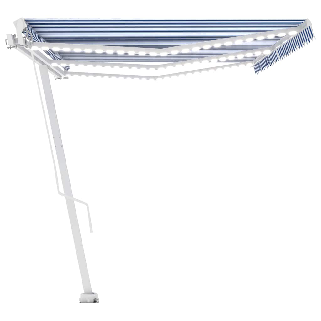 vidaXL Ręcznie zwijana markiza z LED, 600x350 cm, niebiesko-biała