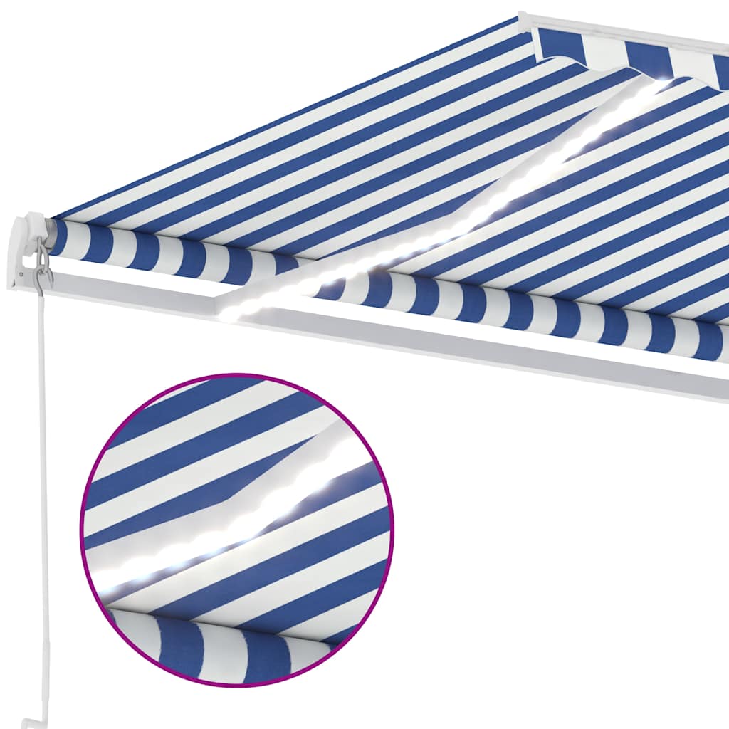 vidaXL Ręcznie zwijana markiza z LED, 600x350 cm, niebiesko-biała