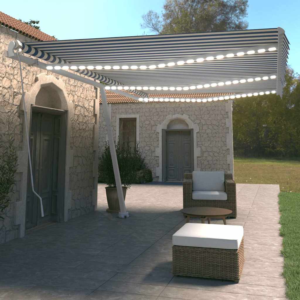 vidaXL Ręcznie zwijana markiza z LED, 600x350 cm, niebiesko-biała