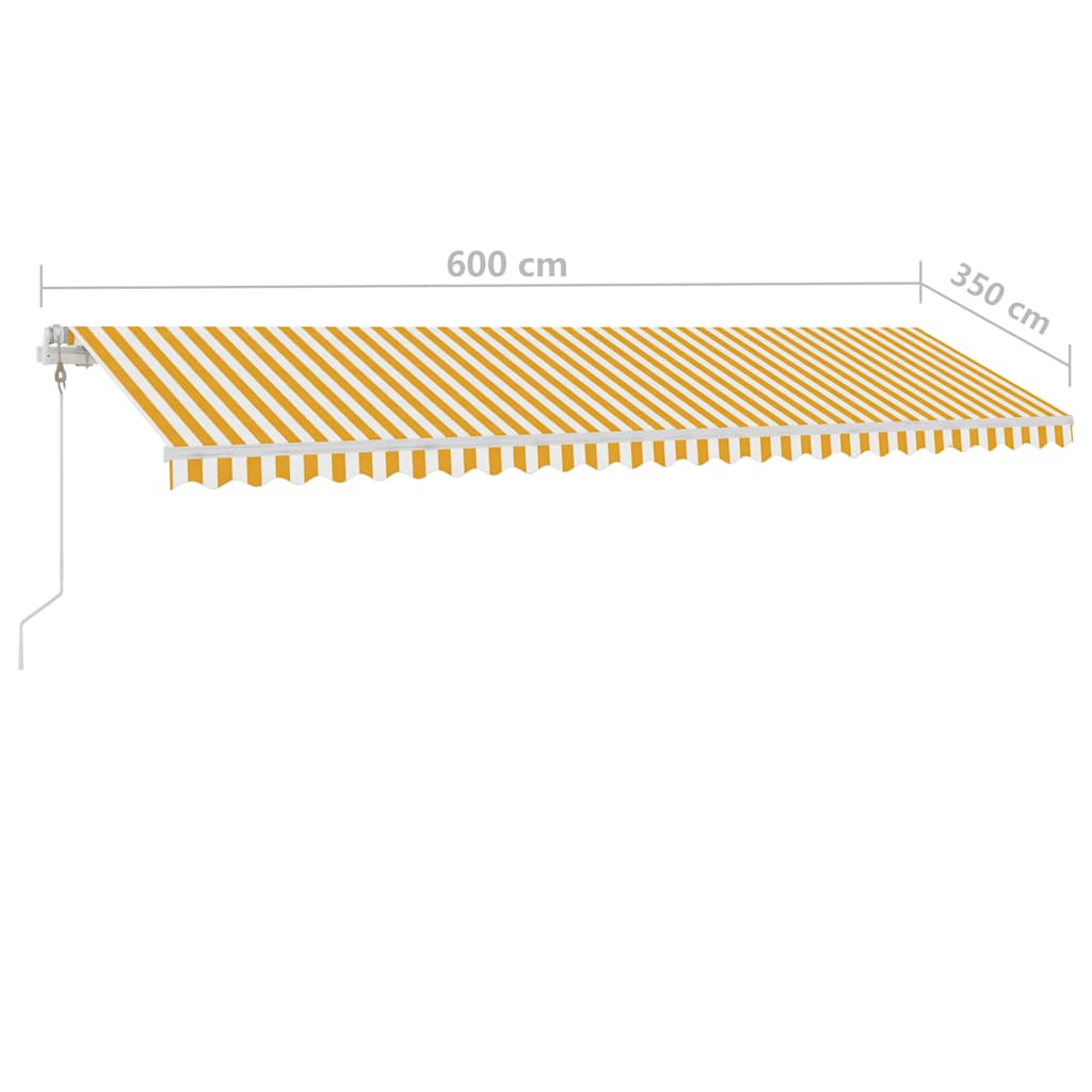 vidaXL Ręcznie zwijana markiza z LED, 600x350 cm, żółto-biała