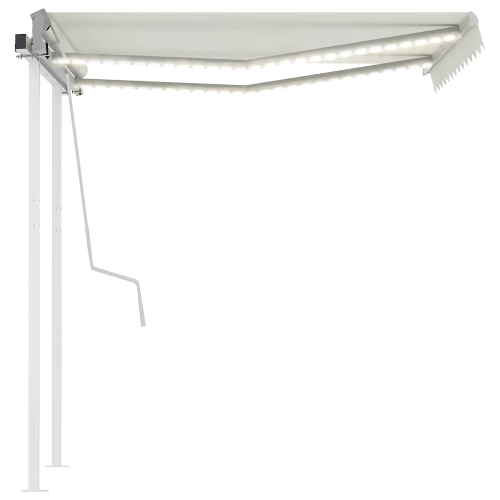 vidaXL Ręcznie zwijana markiza z LED, 3x2,5 m, kremowa
