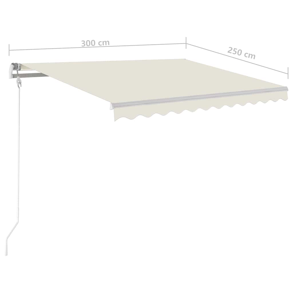 vidaXL Ręcznie zwijana markiza z LED, 3x2,5 m, kremowa