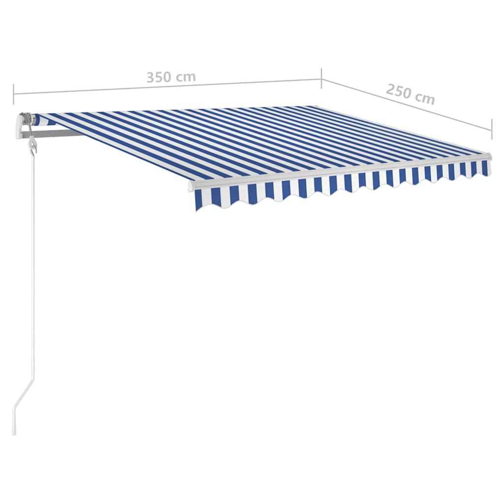 vidaXL Ręcznie zwijana markiza z LED, 3,5x2,5 m, niebiesko-biała