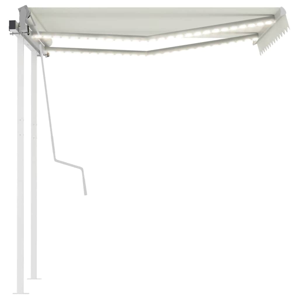 vidaXL Ręcznie zwijana markiza z LED, 3,5x2,5 m, kremowa