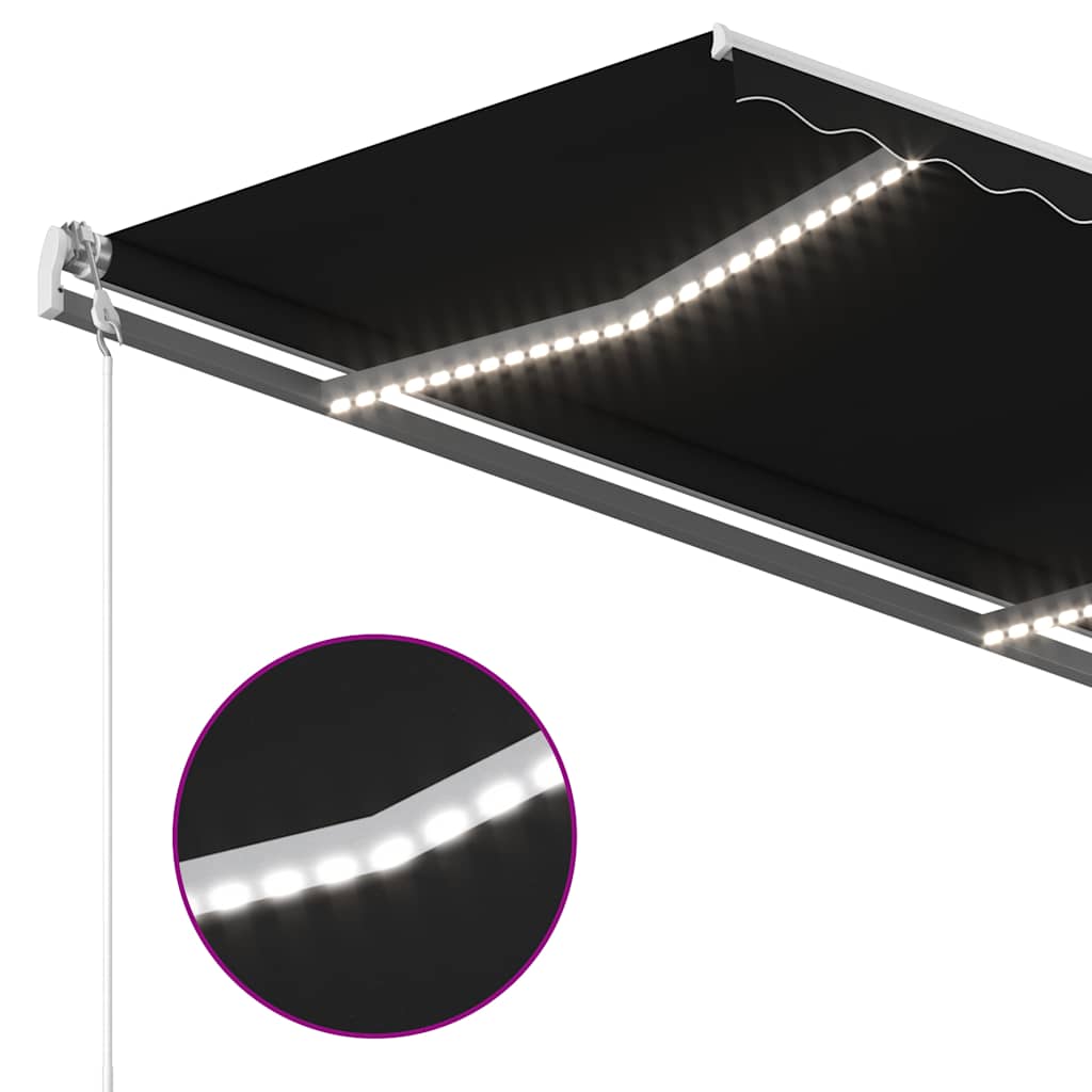 vidaXL Ręcznie zwijana markiza z LED, 3,5x2,5 m, antracytowa