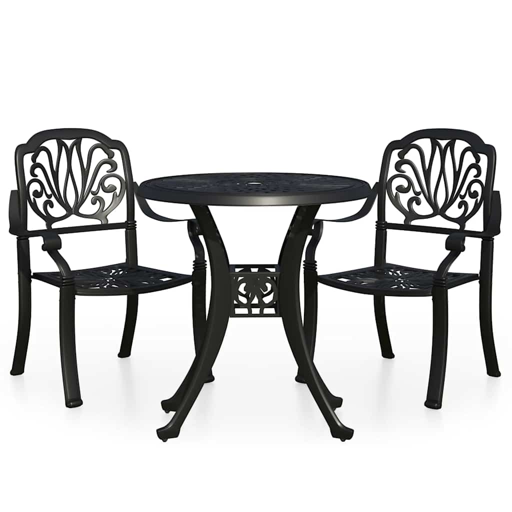 vidaXL 3-cz. zestaw mebli bistro ze stopu aluminium, czarny