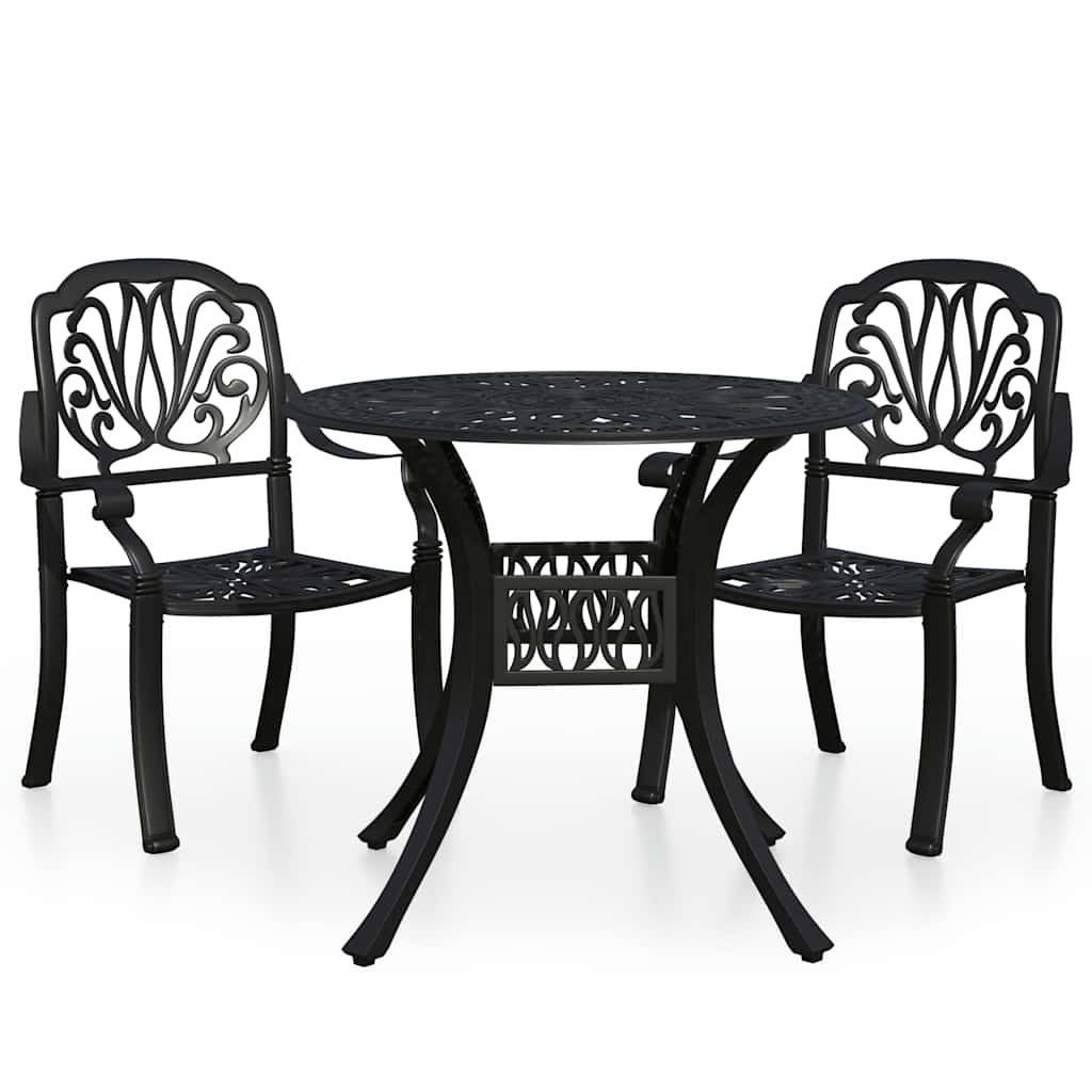 vidaXL 3-cz. zestaw mebli bistro ze stopu aluminium, czarny