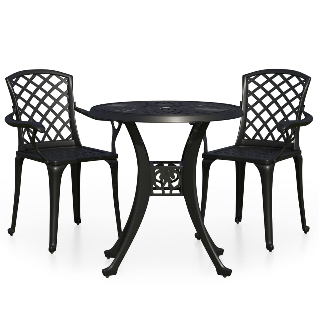 vidaXL 3-cz. zestaw mebli bistro ze stopu aluminium, czarny