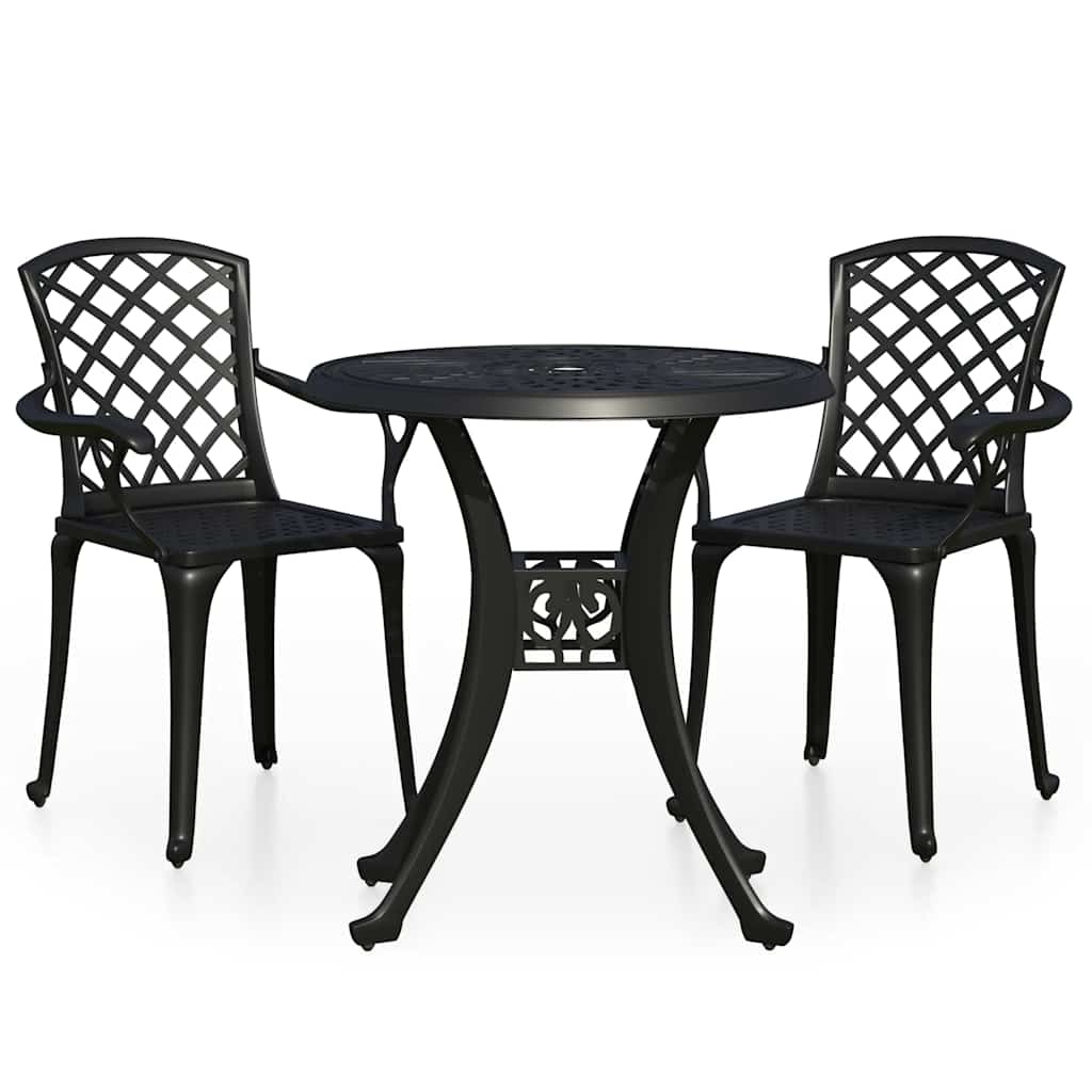 vidaXL 3-cz. zestaw mebli bistro ze stopu aluminium, czarny