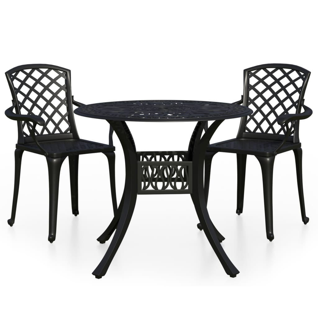 vidaXL 3-cz. zestaw mebli bistro ze stopu aluminium, czarny