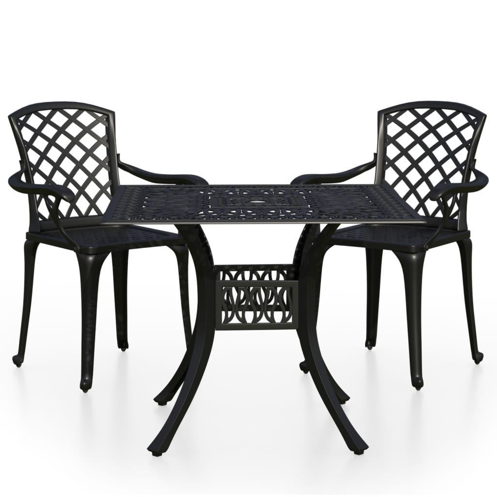 vidaXL 3-cz. zestaw mebli bistro ze stopu aluminium, czarny