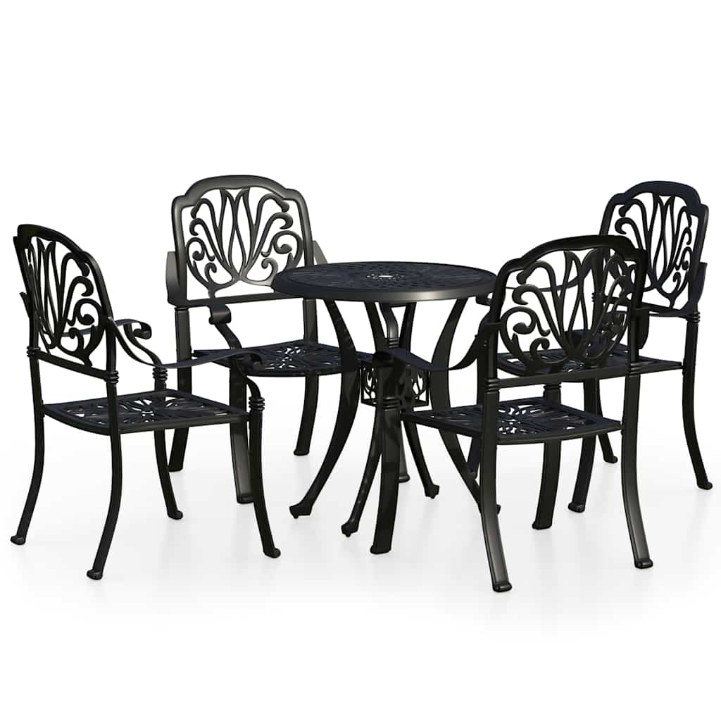 vidaXL 5-cz. zestaw mebli bistro ze stopu aluminium, czarny