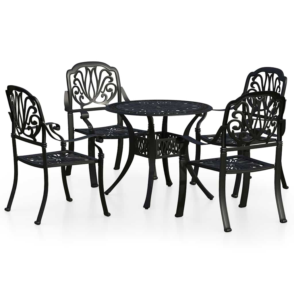 vidaXL 5-cz. zestaw mebli bistro ze stopu aluminium, czarny