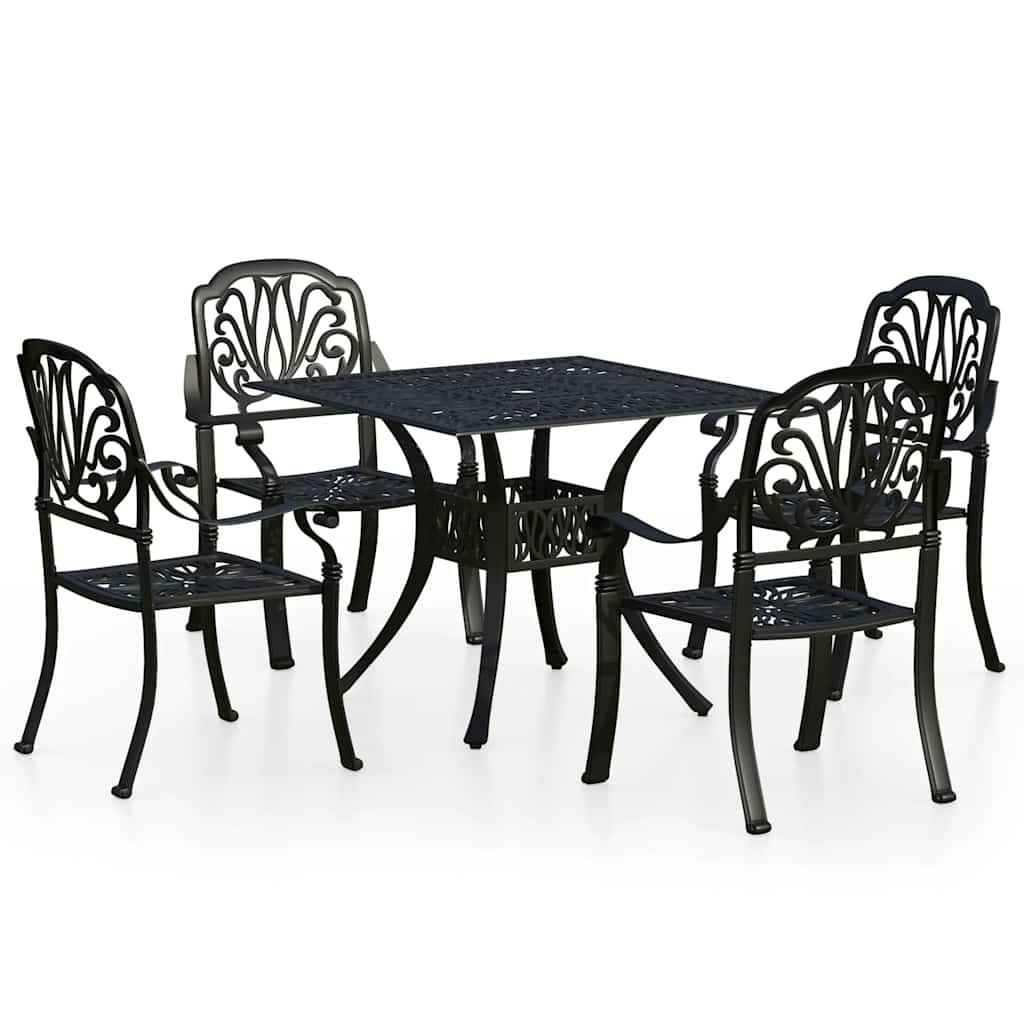 vidaXL 5-cz. zestaw mebli bistro ze stopu aluminium, czarny