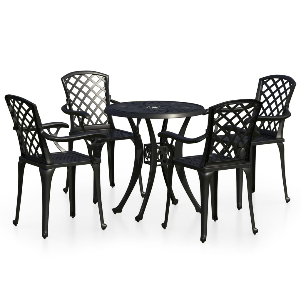 vidaXL 5-cz. zestaw mebli bistro ze stopu aluminium, czarny