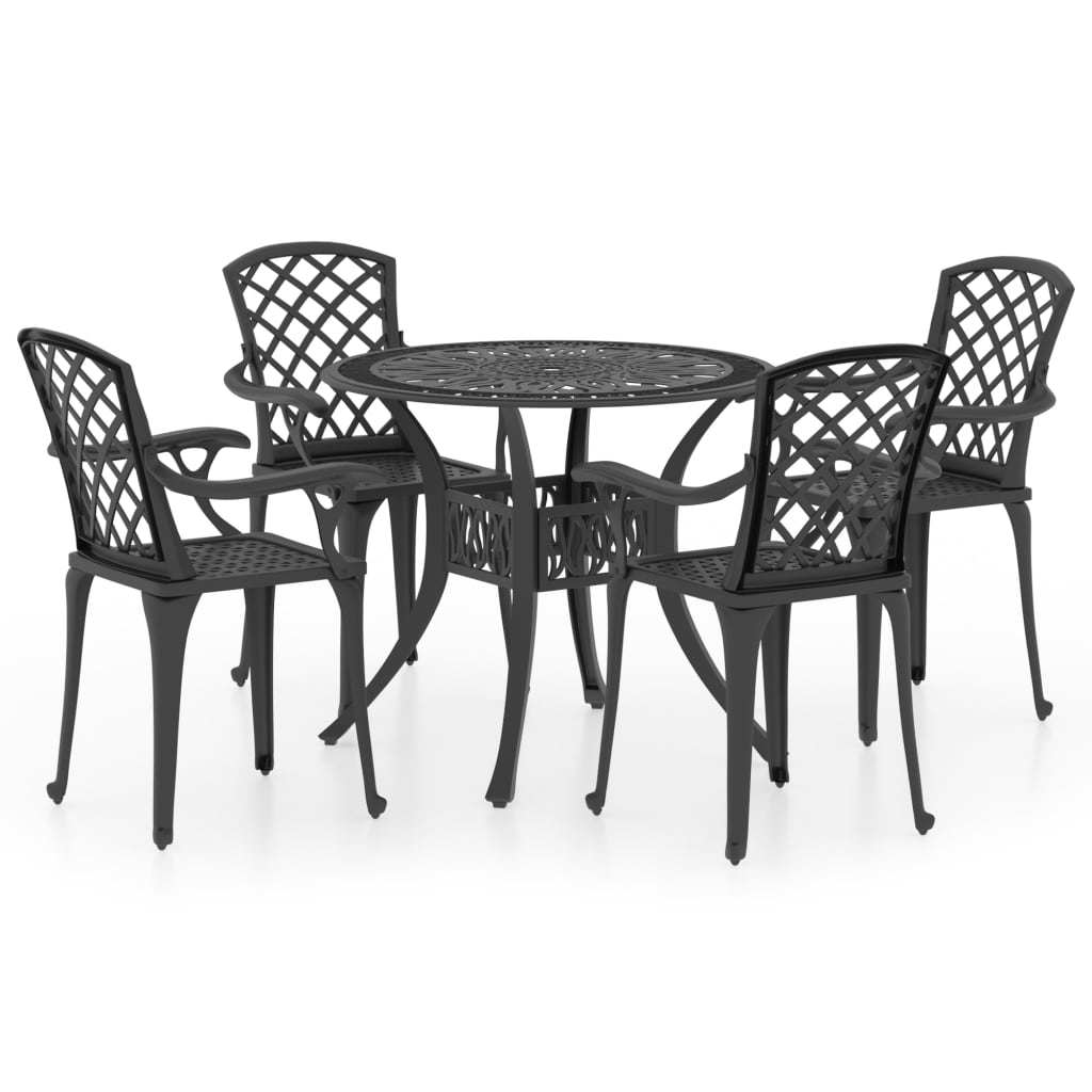 vidaXL 5-cz. zestaw mebli bistro ze stopu aluminium, czarny