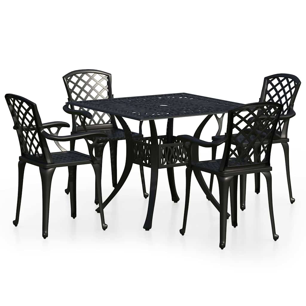 vidaXL 5-cz. zestaw mebli bistro ze stopu aluminium, czarny