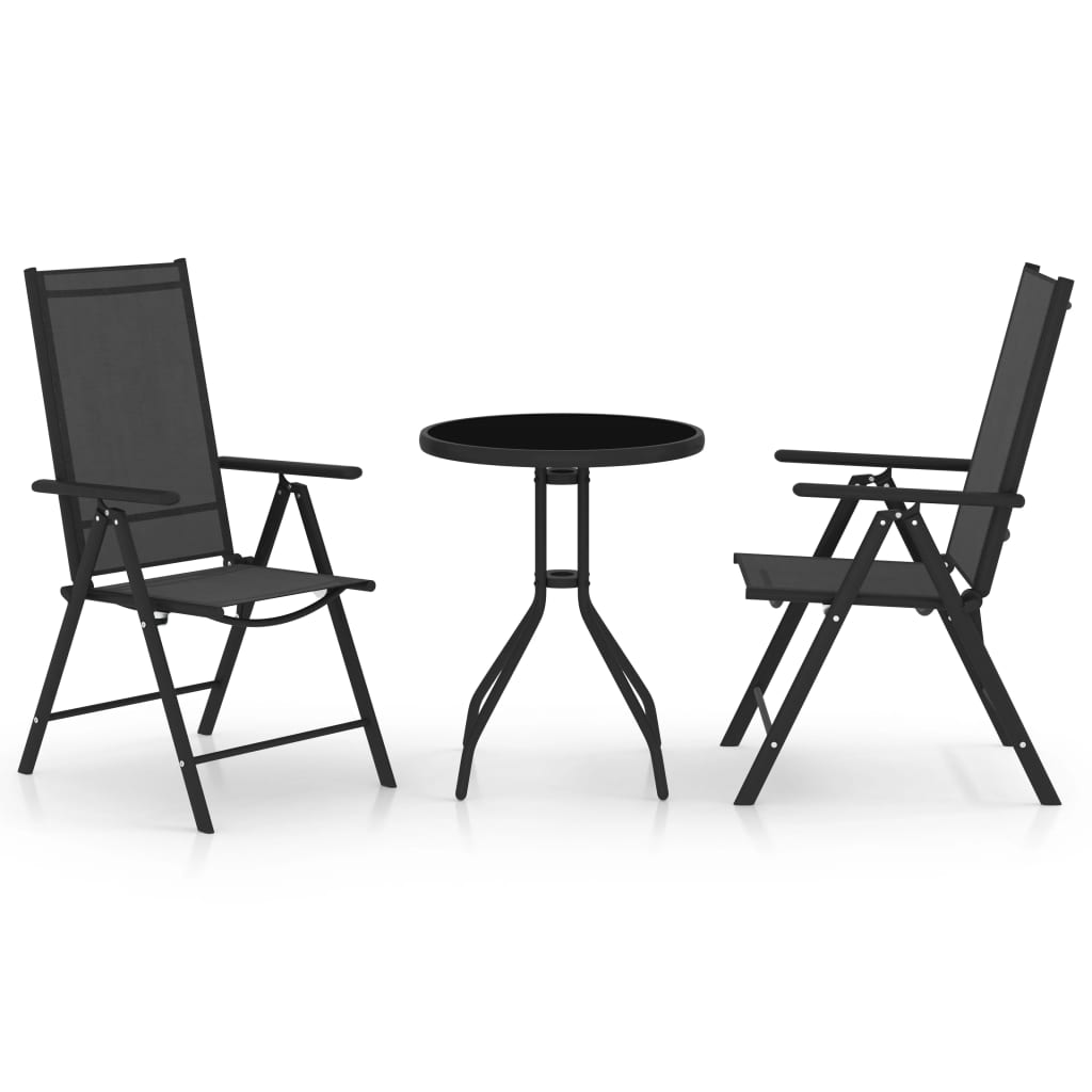 vidaXL 3-cz. zestaw mebli bistro, aluminium i textilene, czarny