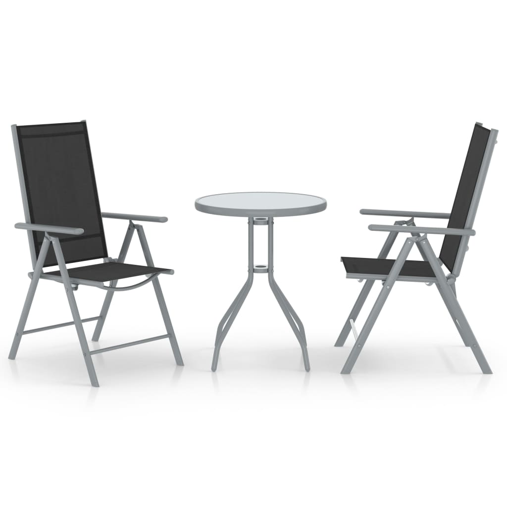 vidaXL 3-cz. zestaw mebli bistro, aluminium i textilene, srebrny