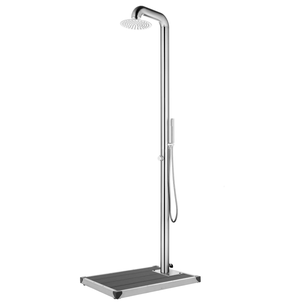 vidaXL Prysznic ogrodowy z szarą podstawą, 230 cm, stal nierdzewna