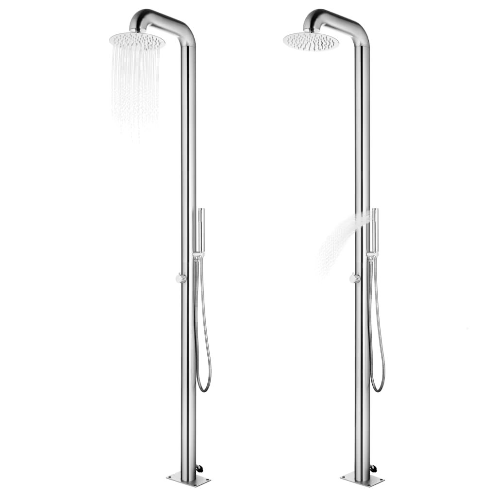 vidaXL Prysznic ogrodowy z szarą podstawą, 230 cm, stal nierdzewna