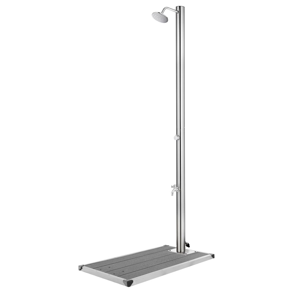 vidaXL Prysznic ogrodowy z szarą podstawą, 220 cm, stal nierdzewna