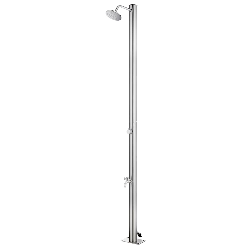 vidaXL Prysznic ogrodowy z szarą podstawą, 220 cm, stal nierdzewna