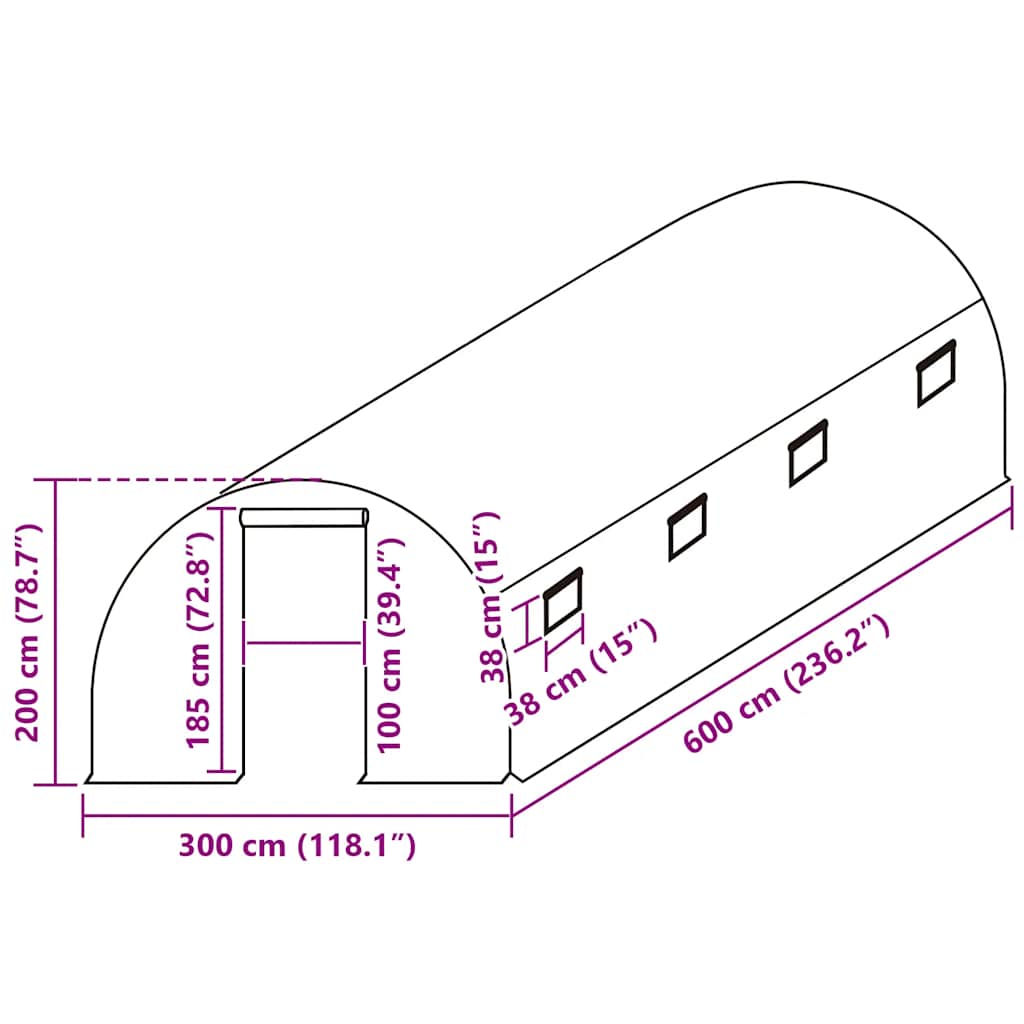 vidaXL Zastępcze pokrycie szklarni (18 m²), 300x600x200 cm, zielone