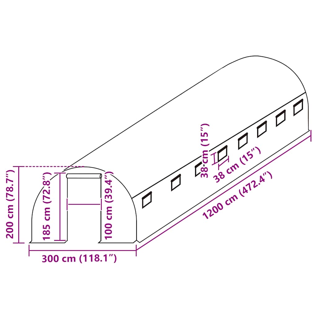 vidaXL Zastępcze pokrycie szklarni (36 m²), 300x1200x200 cm, zielone