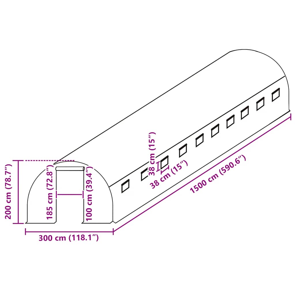 vidaXL Zastępcze pokrycie szklarni (45 m²), 300x1500x200 cm, zielone
