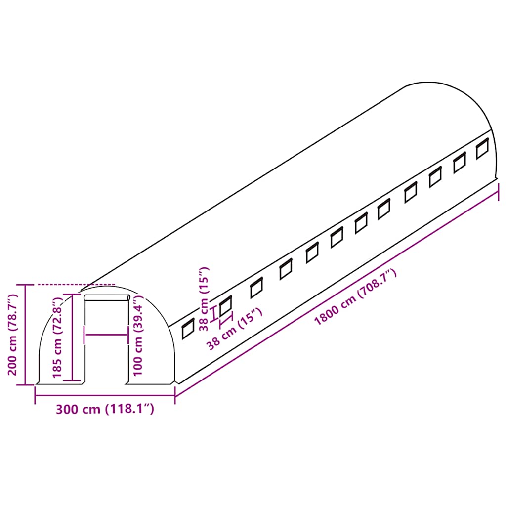vidaXL Zastępcze pokrycie szklarni (54 m²), 300x1800x200 cm, zielone