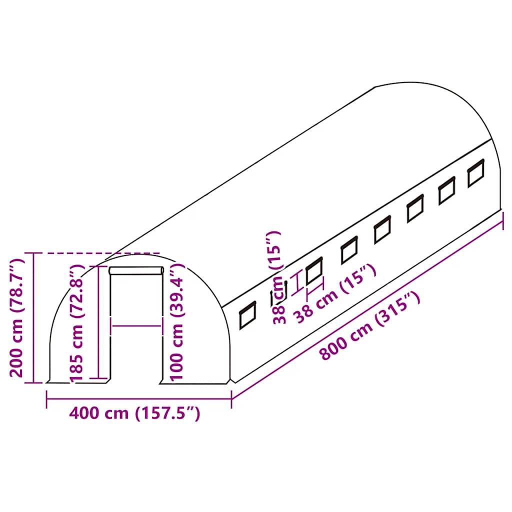 vidaXL Zastępcze pokrycie szklarni (32 m²), 400x800x200 cm, zielone