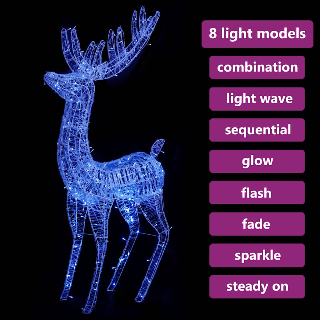 vidaXL Świąteczny renifer, akryl, 250 LED, 180 cm, niebieski