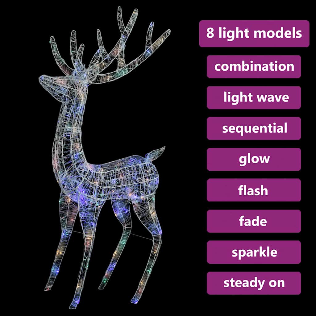 vidaXL Świąteczny renifer XXL, akryl, 250 kolorowych diod LED, 180 cm