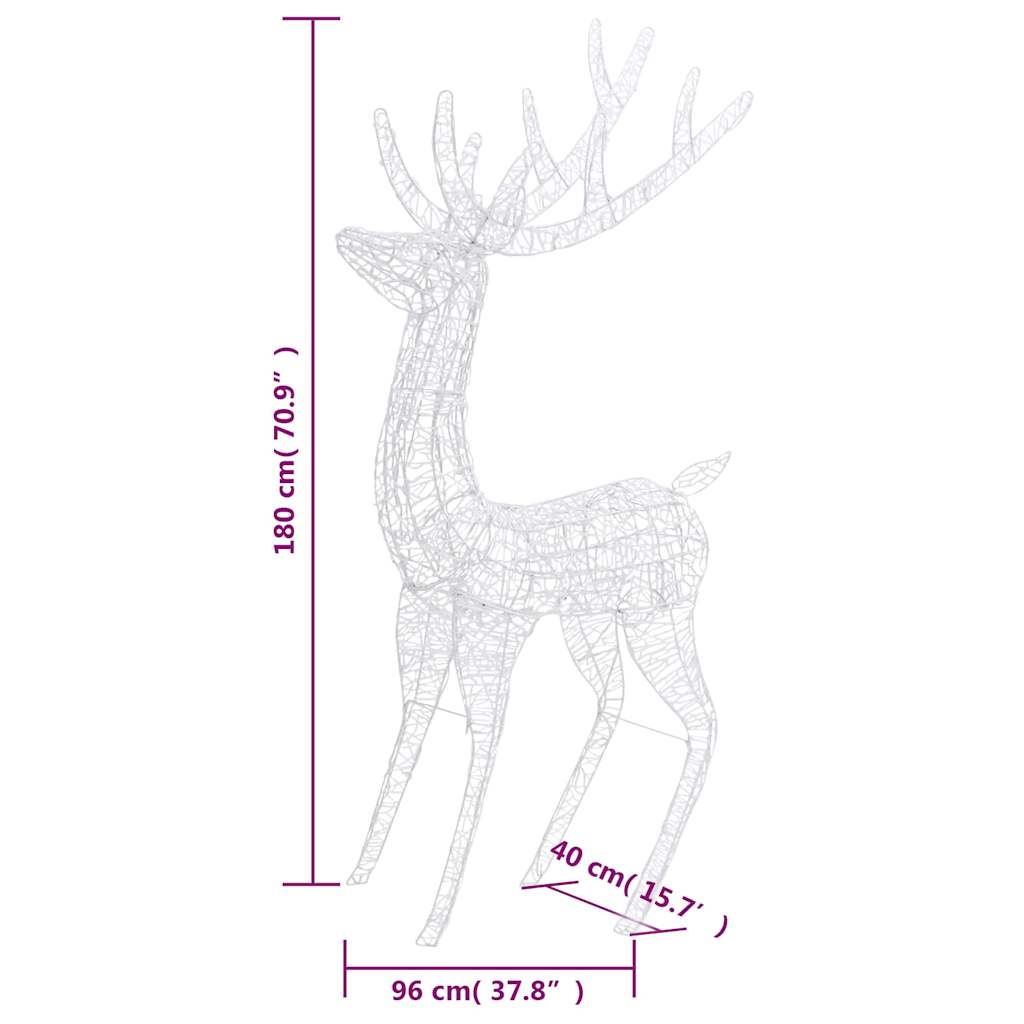 vidaXL Świąteczny renifer XXL, akryl, 250 kolorowych diod LED, 180 cm
