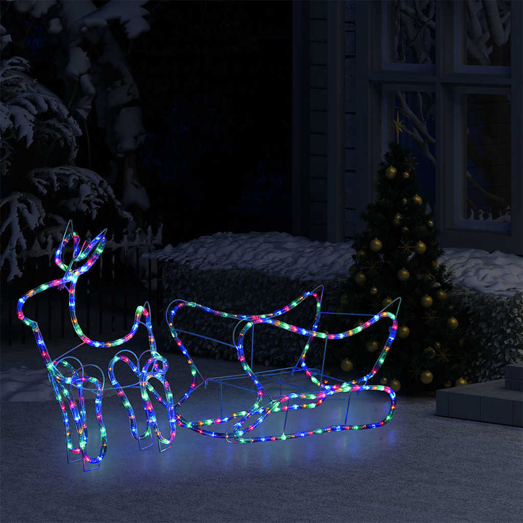 vidaXL Świąteczna dekoracja zewnętrzna: renifer i sanie, 252 diody LED