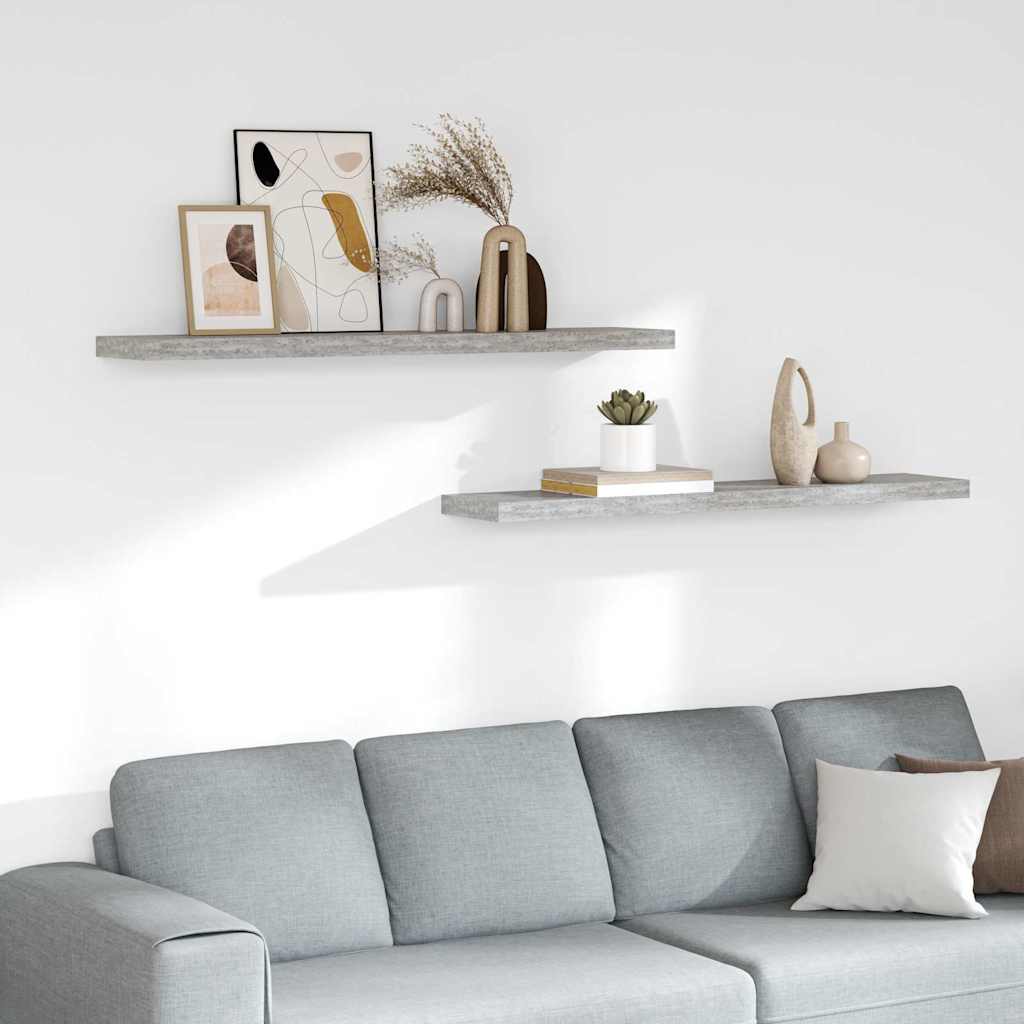 vidaXL Półki ścienne, 2 szt., szarość betonu, 120 x 23,5 x 3,8 cm, MDF