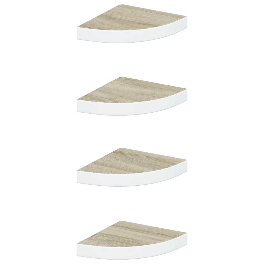 vidaXL Narożne półki ścienne, 4 szt., dąb i biel, 25x25x3,8 cm, MDF