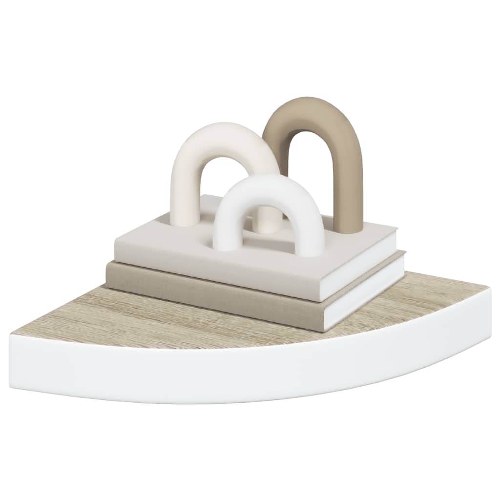 vidaXL Narożne półki ścienne, 4 szt., dąb i biel, 25x25x3,8 cm, MDF