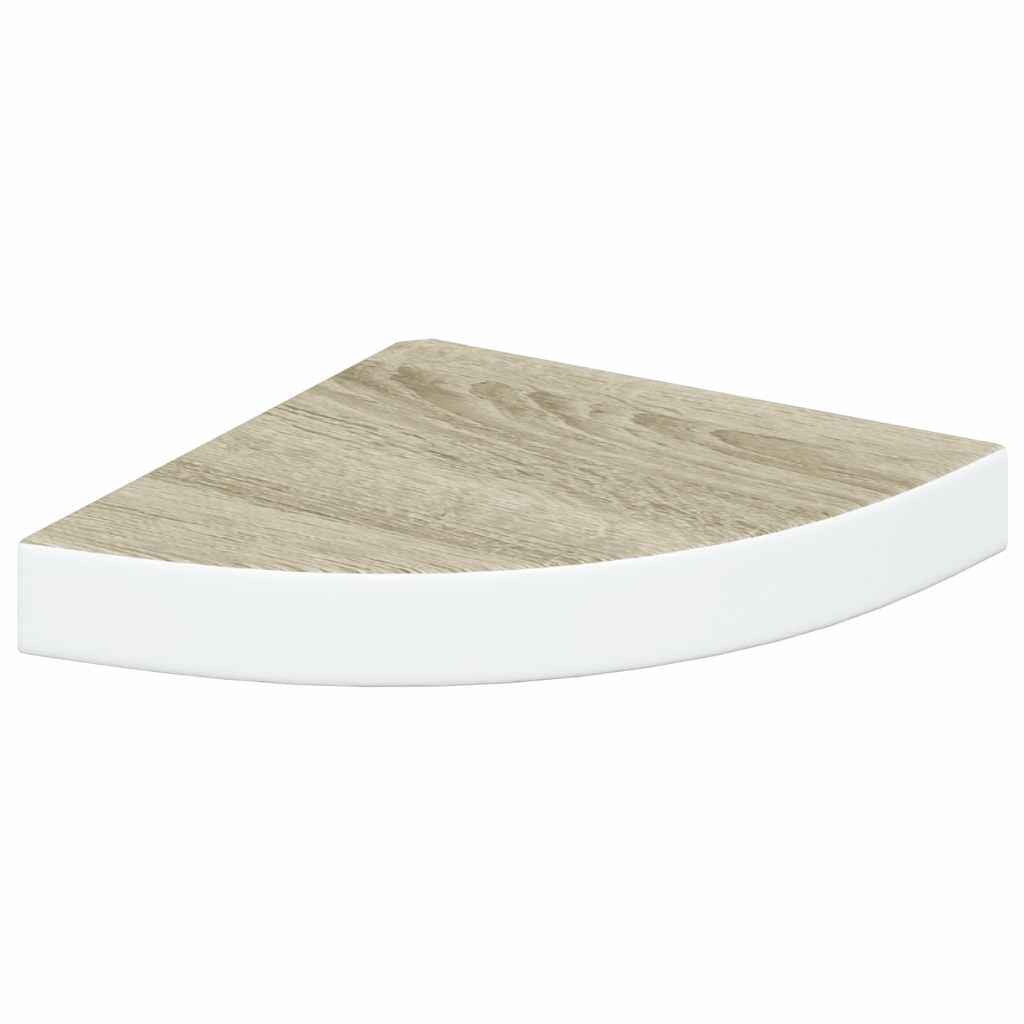 vidaXL Narożne półki ścienne, 4 szt., dąb i biel, 25x25x3,8 cm, MDF