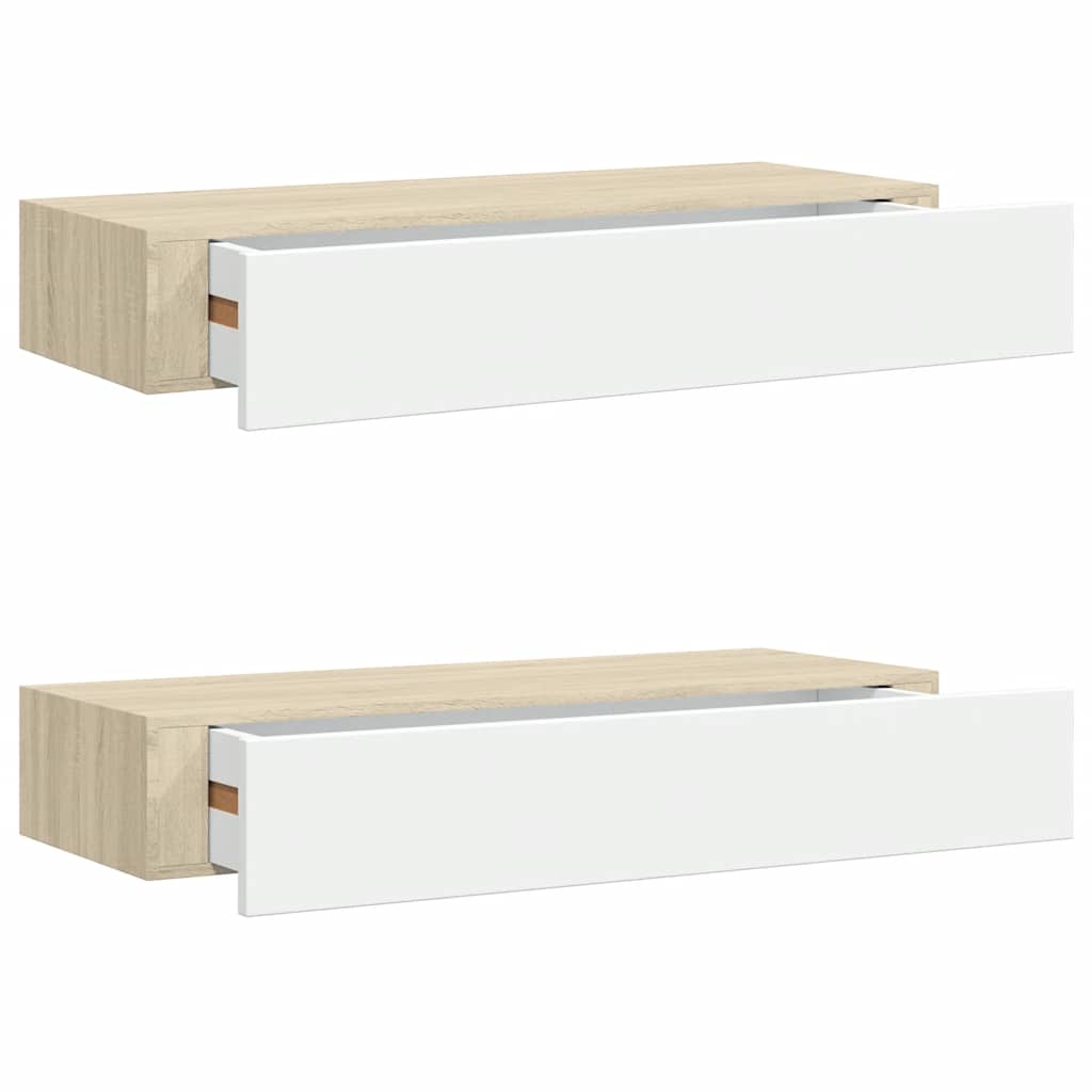 vidaXL Półki ścienne do szuflad 2 szt. Dąb i biel 60x23,5x10cm MDF